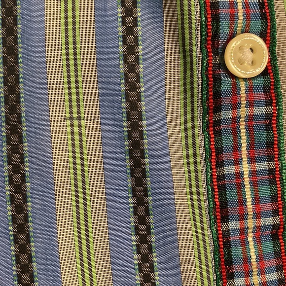 Robert Graham Long Sleeve Blue/Green Pinstriped Embroidered Flower Shirt-Sz M - Picture 13 of 13